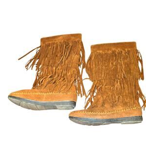 Rampage 7.5 Brown Fringe Women's Pull On Boot 7 1/2 Indian Costume Moccasins